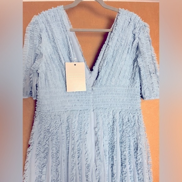 Mac Duggal 8050 Puff Sleeve Ruffle Aline Gown French Blue - Picture 7 of 12